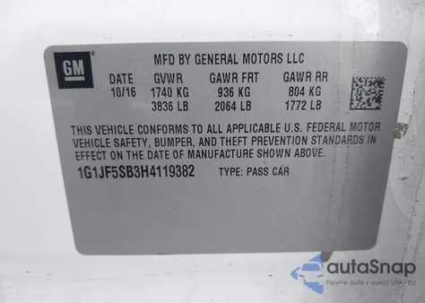 2017 Chevrolet Sonic Premier Auto z USA, uszkodzony, nr VIN 1G1JF5SB3H4119382